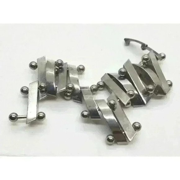 Vintage Bracelet Bar Link Fancy 925 Sterling Silver MCM Mod Brutalist Gift - Picture 5 of 9